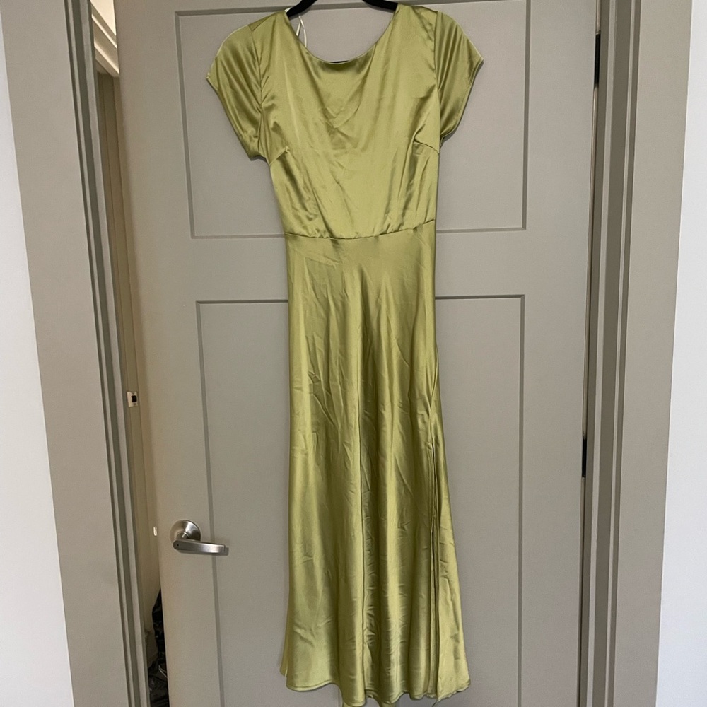 Green Satin Midi Dress